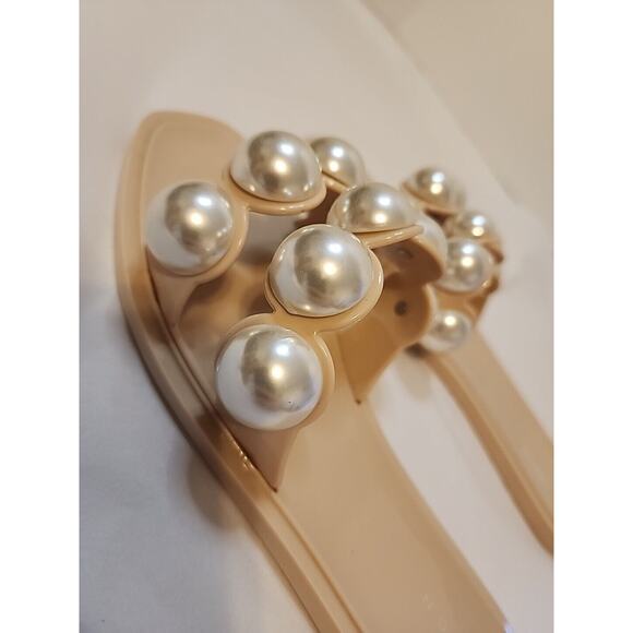 Asos Sz 7 Clear Jelly Slip On Flip Flops Flats Slides Pink Pearls - Picture 7 of 10